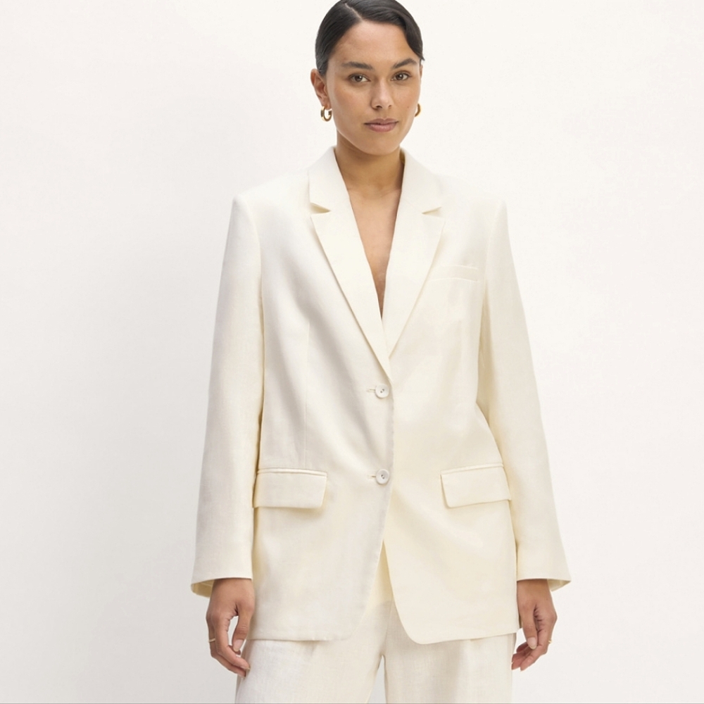 NWT Everlane Oversized Blazer Jacket in Linen in Bone White, Size 8
